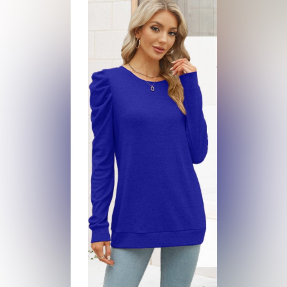 Xieerduo Fashion Women’s Size Small Long Sleeve Sweater Top‎ Puff Sleeve Blue